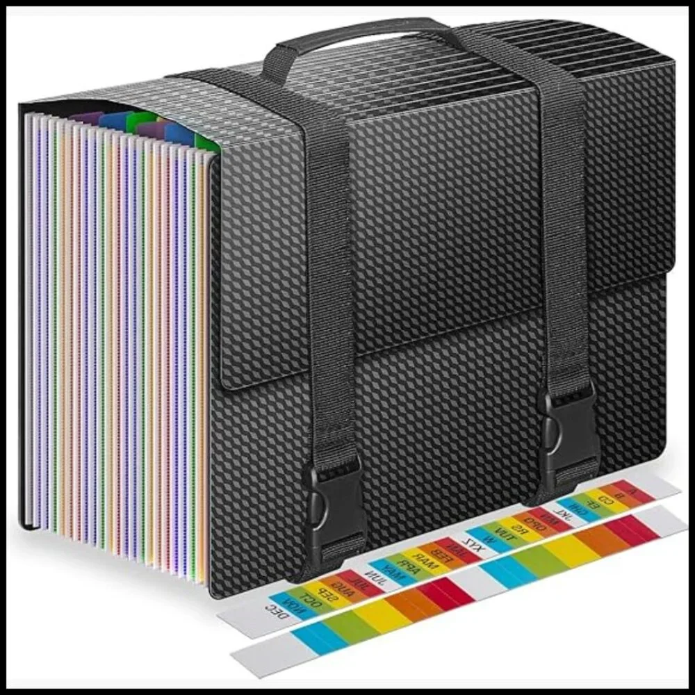 Portable Expanding File Folder with 25 Pockets for Paperwork Organization